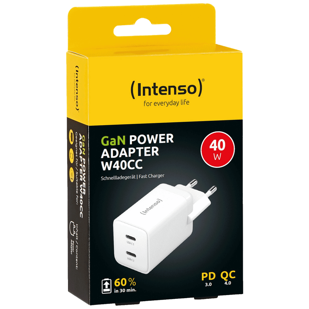 (Intenso) Punjač kučni, brzi, 2 x USB-C, 3A, 40W - Power Adapter W40CC GaN slika 1