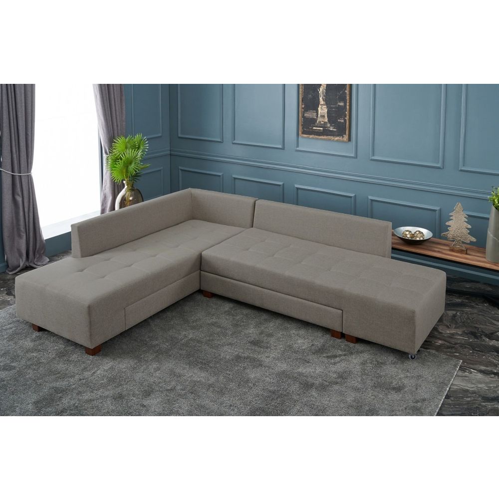 Ugaona Sofa na Razvlačenje Manama - Krem Boja, Lijevi Kut slika 2