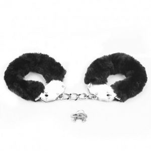 Black Furry Cuffs Metalne Lisice Crno Krzno 