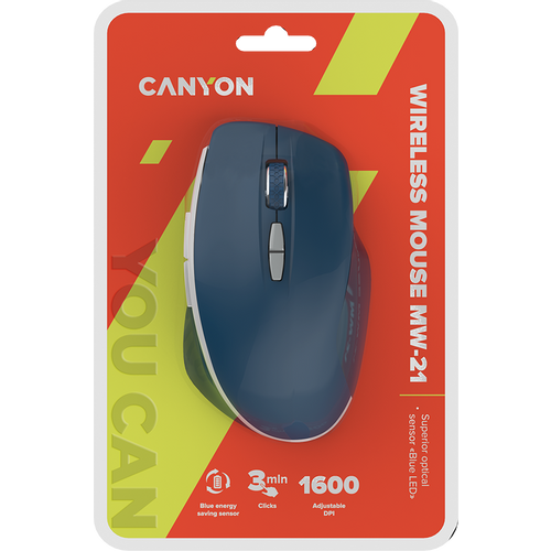 CANYON MW-21, 2.4 GHz Wireless mouse ,with 7 buttons, DPI 800/1200/1600, Battery: AAA*2pcs,Blue,72*117*41mm, 0.075kg slika 4