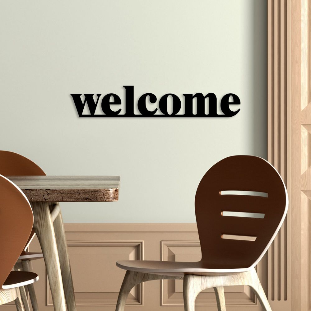 Decorative metal wall accessory Welcome, colour: black slika 2