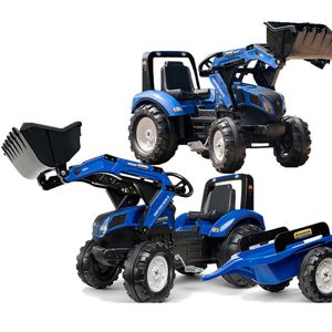 Falk traktor na pedale s prikolicom New Holland - plavi 3+