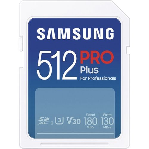 Samsung MB-SD512S/EU SD Card 512GB, PRO Plus, SDXC, UHS-I U3 V30 Class 10, Read up to 180MB/s, Write up to 130 MB/s, for 4K and FullHD video recording slika 1