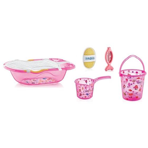 BABYJEM SET ZA KUPANJE 6 DELOVA PINK (kadica, podloga,termometar, sundjer, bokal, kofica) slika 1