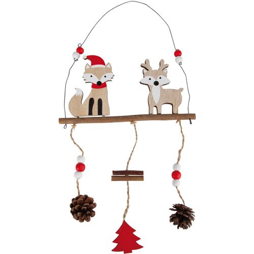 Božićni ukras-vislica drvena lisica i sob 37 x 21 cm slika 1