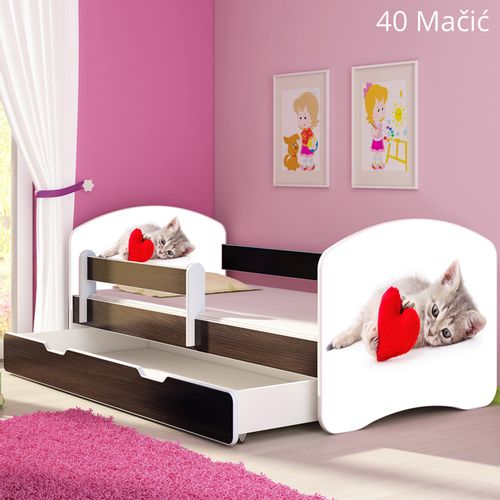 Dječji krevet ACMA s motivom, bočna wenge + ladica 140x70 cm - 40 Mačka slika 1
