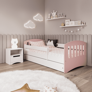 Drveni dječji krevet Classic sa ladicom - 180x80cm - Svijetlo rozi