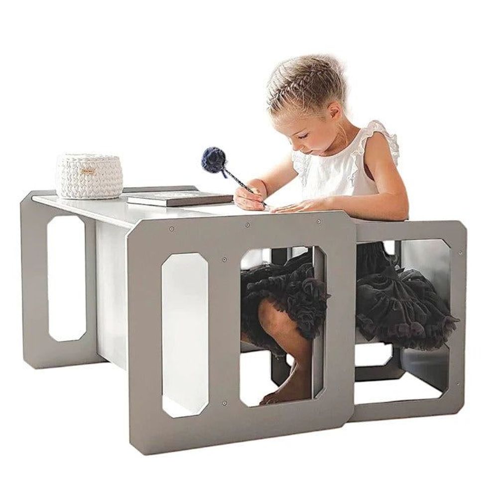 Kinder Home Multifunkcionalni dječiji sto i stolica Montessori, Bijeli/Sivi slika 13