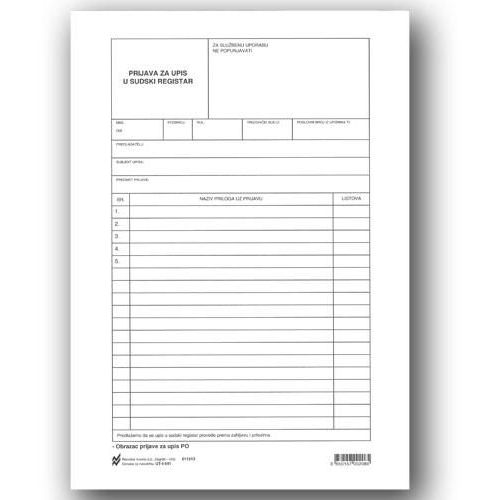 I-541 PRIJAVA ZA UPIS U SUDSKI REGISTAR; List, 21 x 29,7 cm slika 2