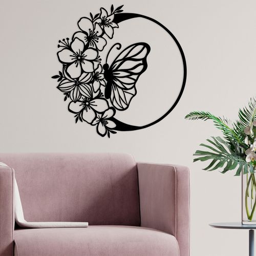 Wallity Metalna zidna dekoracija, Butterfly And Flower slika 2