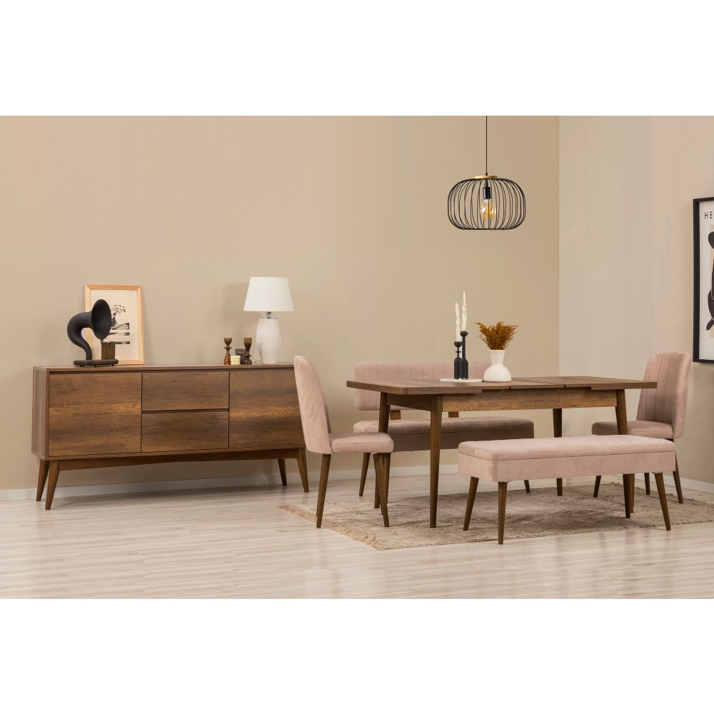 Vina Bench 04 0900 - Set za Trpezariju od 6 Komada u Orahu i Kamenu slika 1