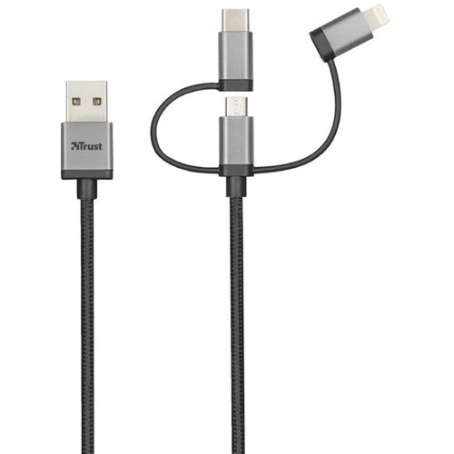 Trust Kabel 3-u-1 USB na micro-USB, Type-C, Lightning, 1m, crni (22693) slika 3