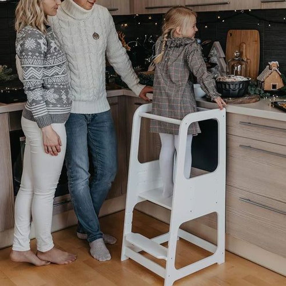Kinder Home Montessori drveno toranj povišenje sa tablom za crtanje, Bijelo slika 12