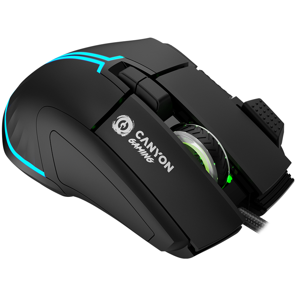 CANYON Fortnax GM-636, 9 dugmadi, žična gaming miš, Sunplus 6662, DPI do 20000, Huano prekidač sa 5 miliona klikova, RGB osvjetljenje, 1.65m pleteni kabl, ABS materijal, dimenzije: 113*83*45mm, težina: 102g, Crna slika 4