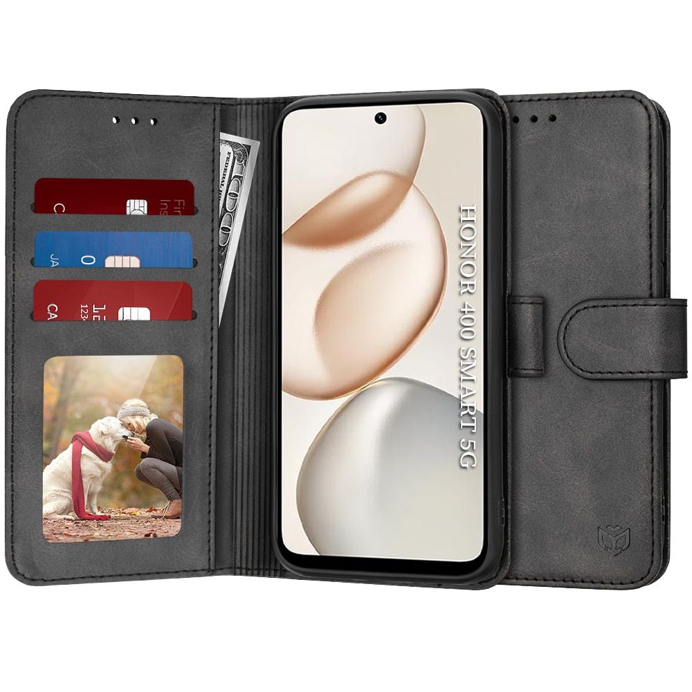 Techsuit Diary Book preklopna maska za Honor 400 Smart 5G / 400 Smart 4G / X7d 4G -crna slika 1