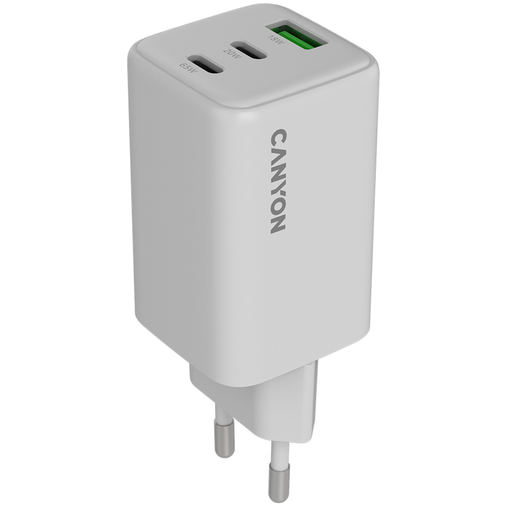 CANYON punjač CU65ACC GaN 65W 2xPD 1xQC EU bijeli slika 1