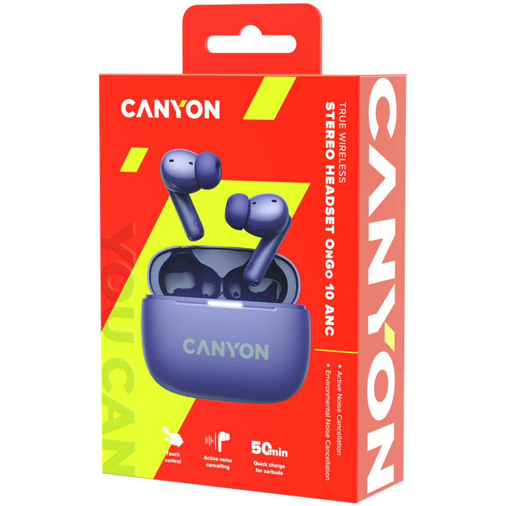 CANYON OnGo TWS-10 ANC+ENC Bežične Slušalice s Mikrofonom, Ljubičaste slika 8