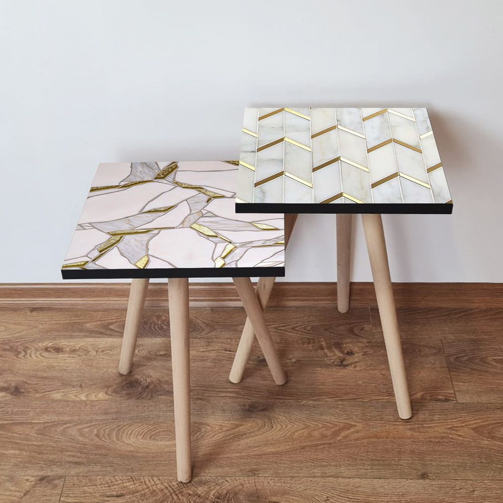 Nesting stolovi 2Shp490 - (2 komada) - boje: ružičasta, zlatna, siva, bijela slika 1