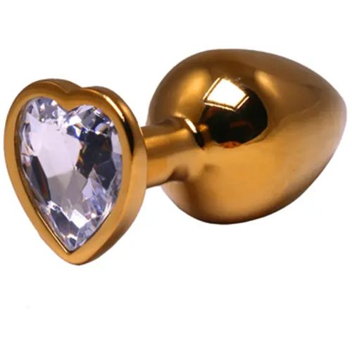 Srednji zlatni analni dildo srce sa belim dijamantom slika 1