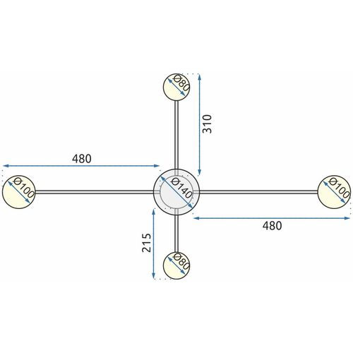 TOOLIGHT 4-RUKA CRNA STROPNA SVJETILKA APP519-4C slika 10