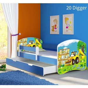 Dječji krevet ACMA s motivom, bočna plava + ladica 180x80 cm - 20 Digger