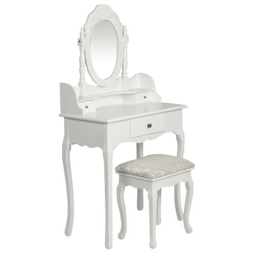 Toaletni stolić s ogledalom i stolcem bijeli slika 26