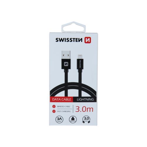 SWISSTEN kabel USB/Lightning, platneni, 3A, 3m, crni slika 3