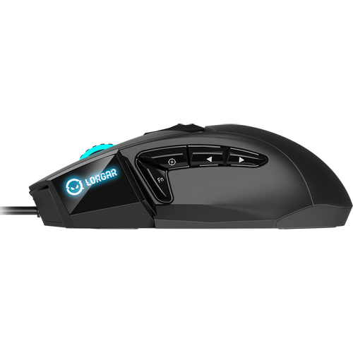 LORGAR Stricter 579, gaming mouse, 9 programmable buttons, Pixart PMW3336 sensor, DPI up to 12 000, 50 million clicks buttons lifespan, 2 switches, built-in display, 1.8m USB soft silicone cable, Matt UV coating with glossy parts and RGB lights with 4 LED flowing modes, size: 131*72*41mm, 0.127kg, black slika 4