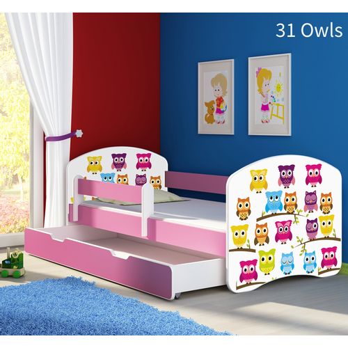 Dječji krevet ACMA s motivom, bočna roza + ladica 160x80 cm 31-owls slika 1