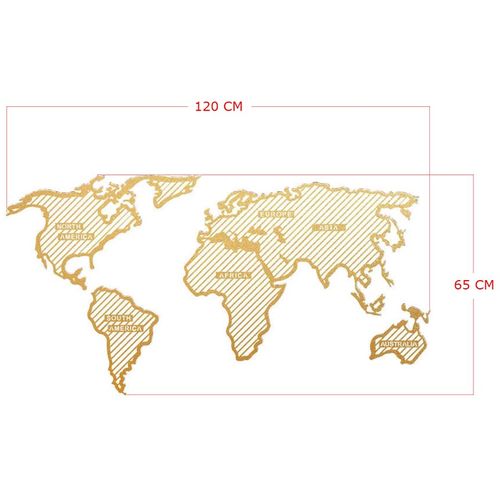 World Map In The Stripes - Gold (120 x 65) Gold Decorative Metal Wall Accessory slika 3