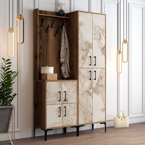 Woody Fashion Ormar za predsoblje, Berlin BA - Walnut, White Marble slika 2