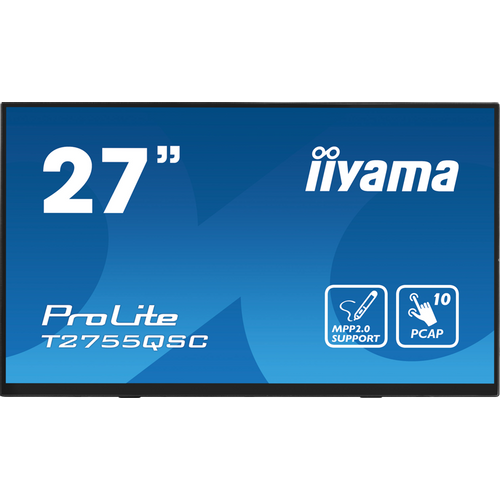IIYAMA T2755QSC-B1 Monitor 27” Optical Bonded PCAP 10pt IPS Edge to edge glass 2560 x 1440 @75Hz 400 cd/m² HDMI DP USB Hub Tilt angle 15° up; 70° down slika 1