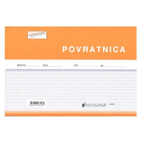 I-19/NCR POVRATNICA; Blok 3 x 50 listova, 21 x 14,8 cm slika 1