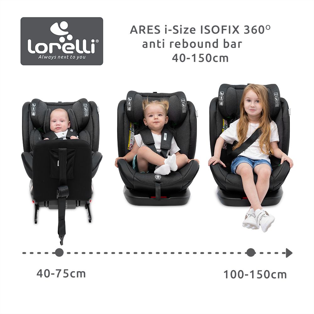 Lorelli Rotirajuća autosjedalica Ares i-Size 40-150 cm 360 Isofix sa Anti-Rebound štitnikom, Grey slika 8