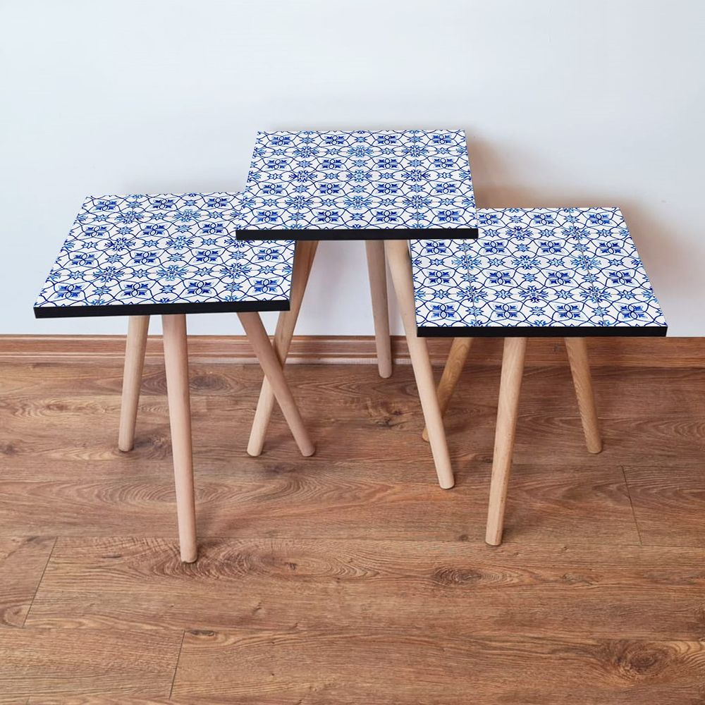 Nesting Table Set (3 komada) - Plava i Bijela slika 1