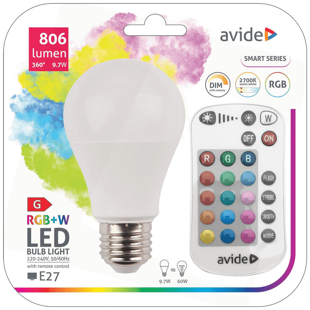Avide Pametna sijalica, LED 9.7W, E27, RGB+W, 2700K, daljinski - Smart LED Globe A60 9.7W slika 1