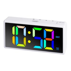 TREVI budilica, digitalni višebojni display, USB punjač, snooze, bijela EC886