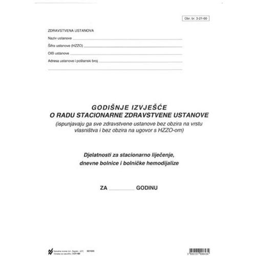3-21-60 IZVJEŠĆE SLUŽBE ZA BOLNIČKO - STACIONARNO LIJEČENJE; Arak, 21 x 29,7 cm slika 1