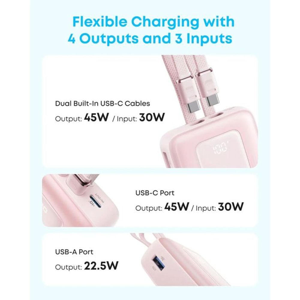Anker Zolo powerbank 20000 mAh 45W s ugrađenim USB-C kabelom, crna slika 4