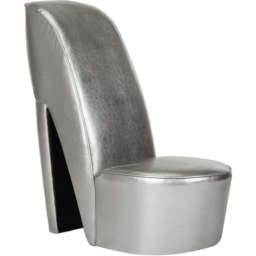 Stolica u obliku visoke pete od umjetne kože srebrna slika 16