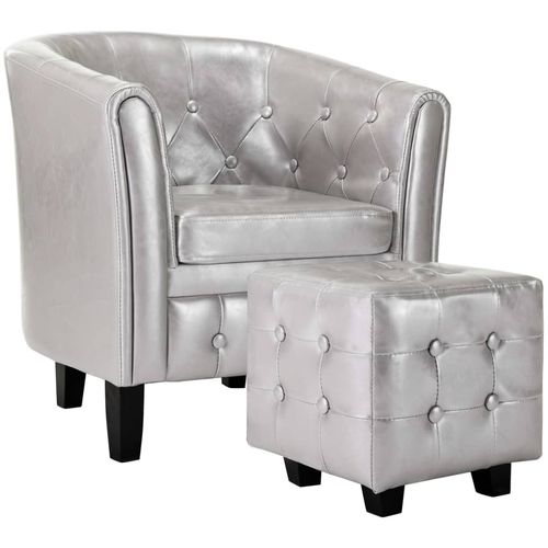 Fotelja od umjetne kože s osloncem za noge srebrna slika 19