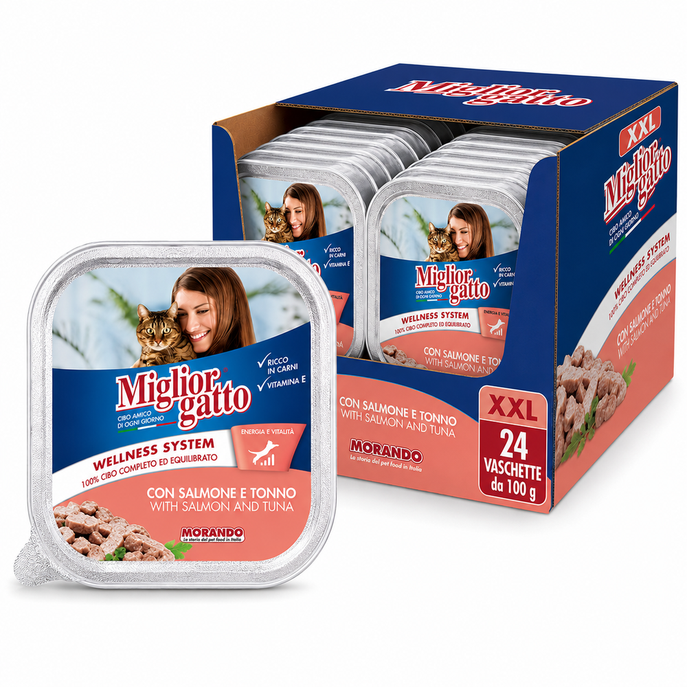 Miglior hrana za mačke u alu posudi, Losos i Tuna, 24x100 g, XXL slika 1