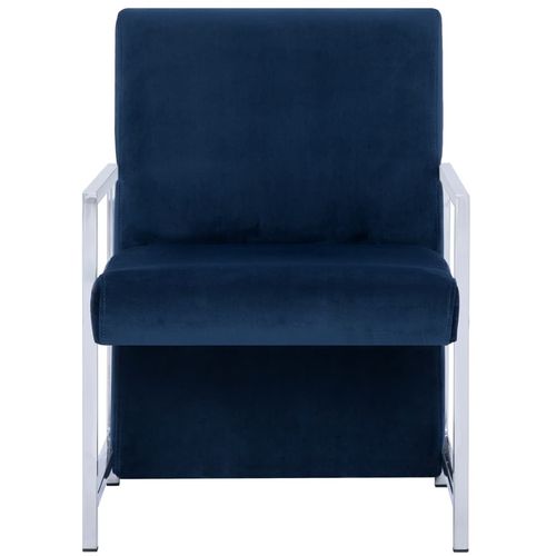 Fotelja s kromiranim nogama plava baršunasta slika 29