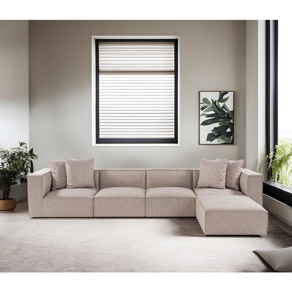 Ugaona Sofa Sora (L1-O1-O1-1R-POUFFE) - Pješčano Bež Boja slika 1