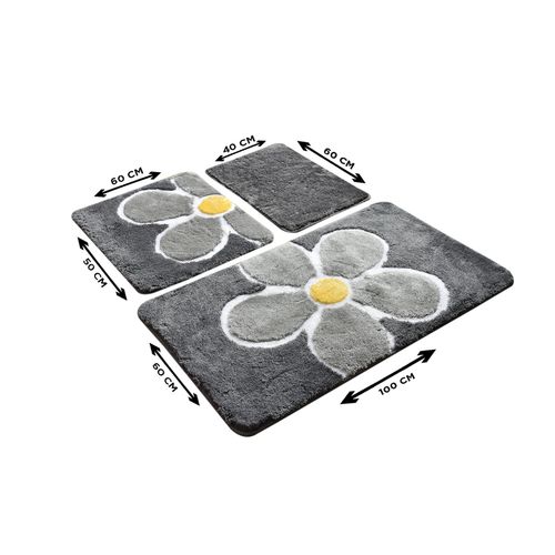 Flower - Grey Multicolor Acrylic Bathmat Set (3 Pieces) slika 3