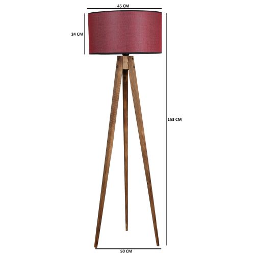 Tripod Yanık Lambader Silindir Koyu Bordo Abajurlu slika 4