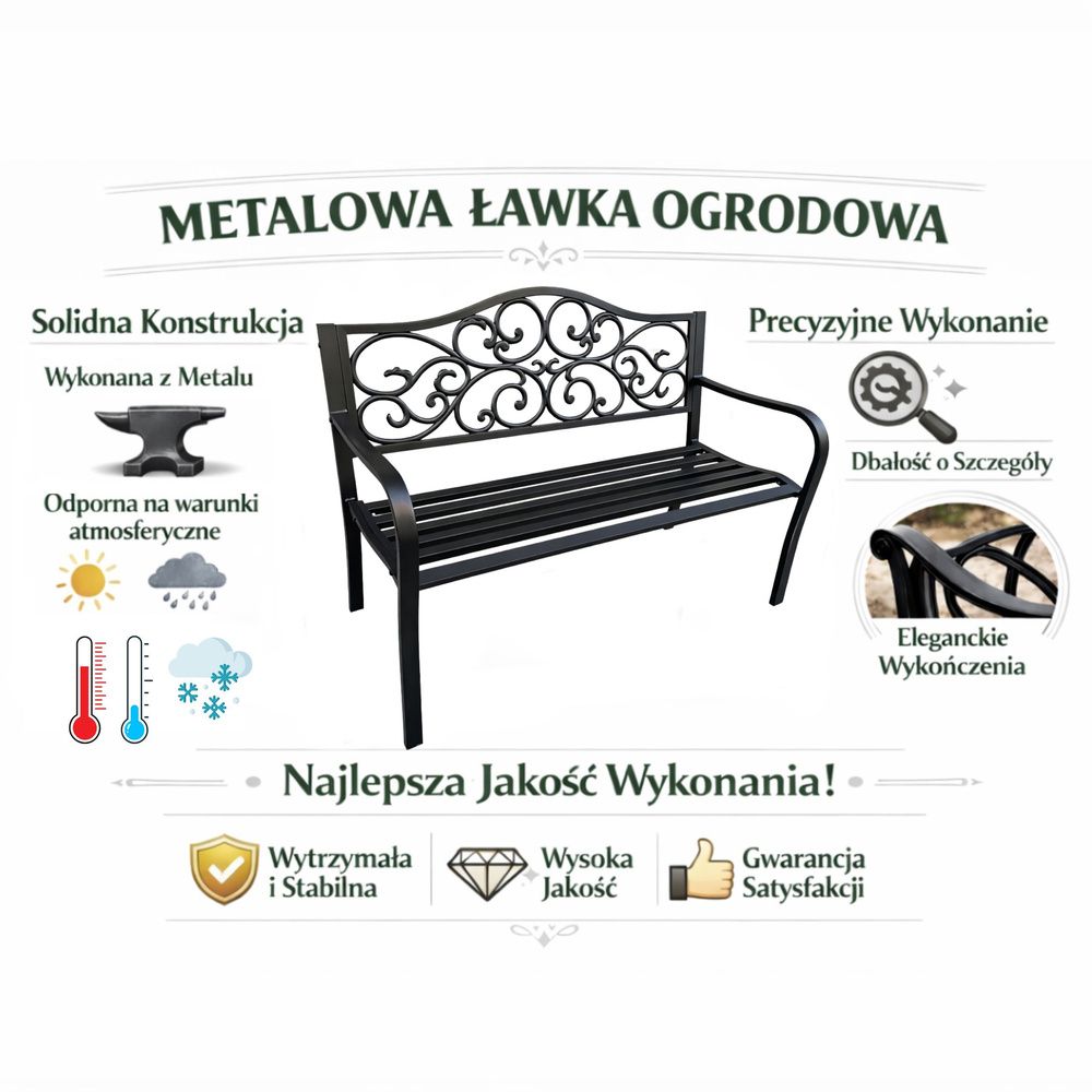 Vrtna klupa za terasu, metalna, s 3 sjedala, ukrašena, crna, 127x60x89 cm slika 8