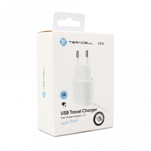Kucni punjac Teracell Evo USB1 1A sa iPhone lightning kablom beli slika 1