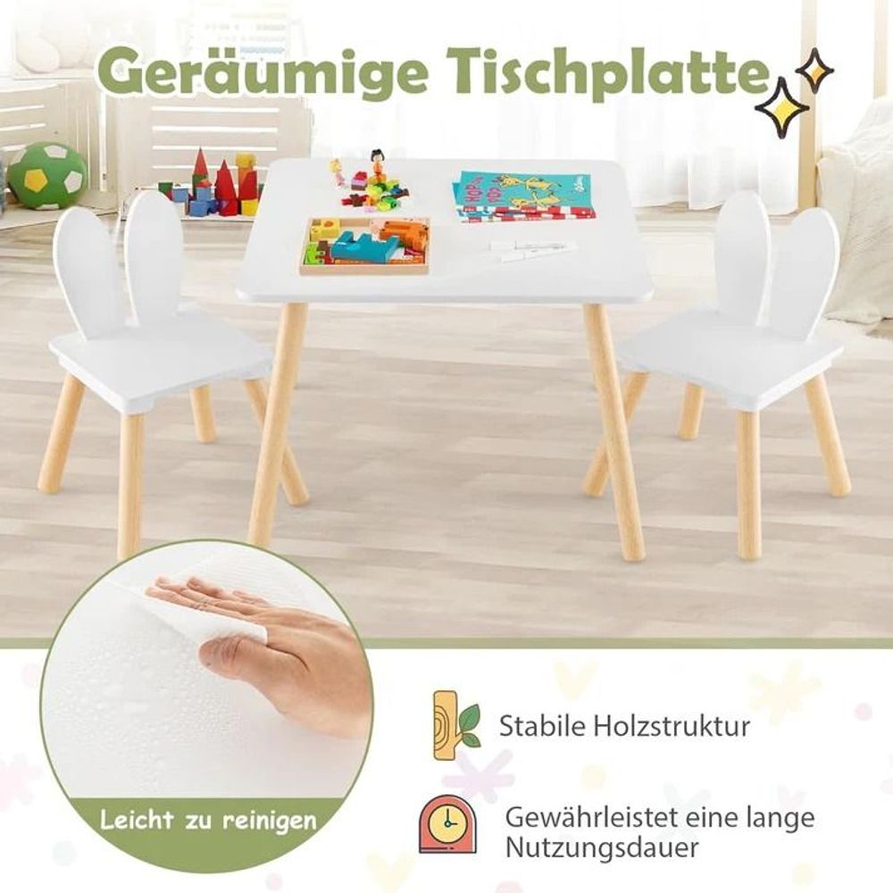 Kinder Home Drveni dječiji sto sa dvije stolice Bunny, Bijeli slika 11