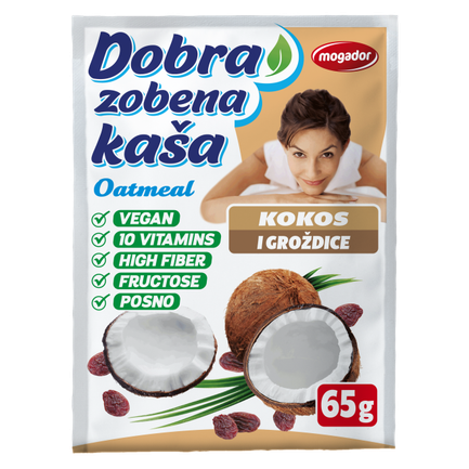 Dobra zobena kaša 65g kokos - grožđice     